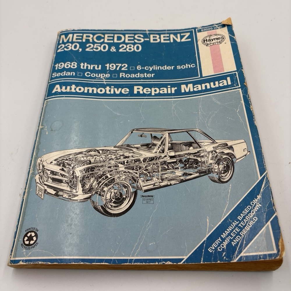 Haynes Manual Mercedes 230 250 280 6 Cyl. 1968-1972 Sedan Coupe Roadster 1987